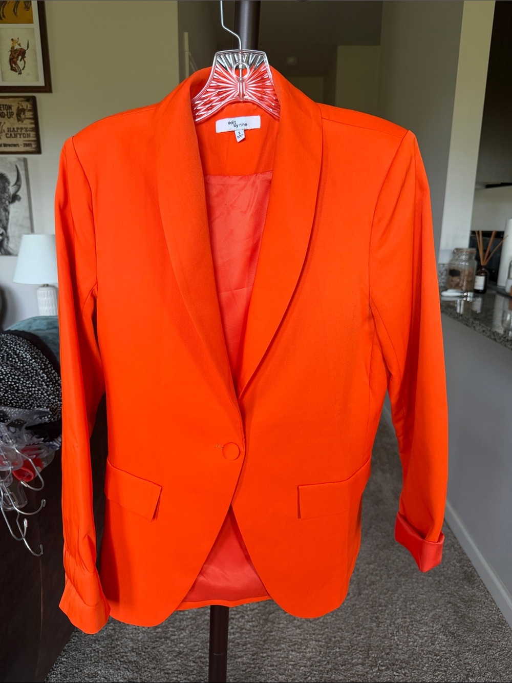 Bright Orange Shawl Collar Women's Blazer